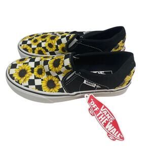 New In Box Vans Womens Size 5 Asher Sunflower Checker Slip On Loafer Shoes
